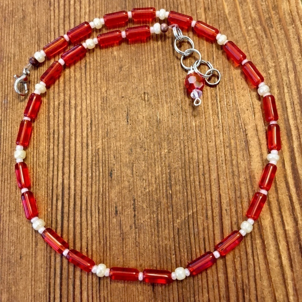 Red Beaded Ladies Necklace,  Handmade Ladies Necklace